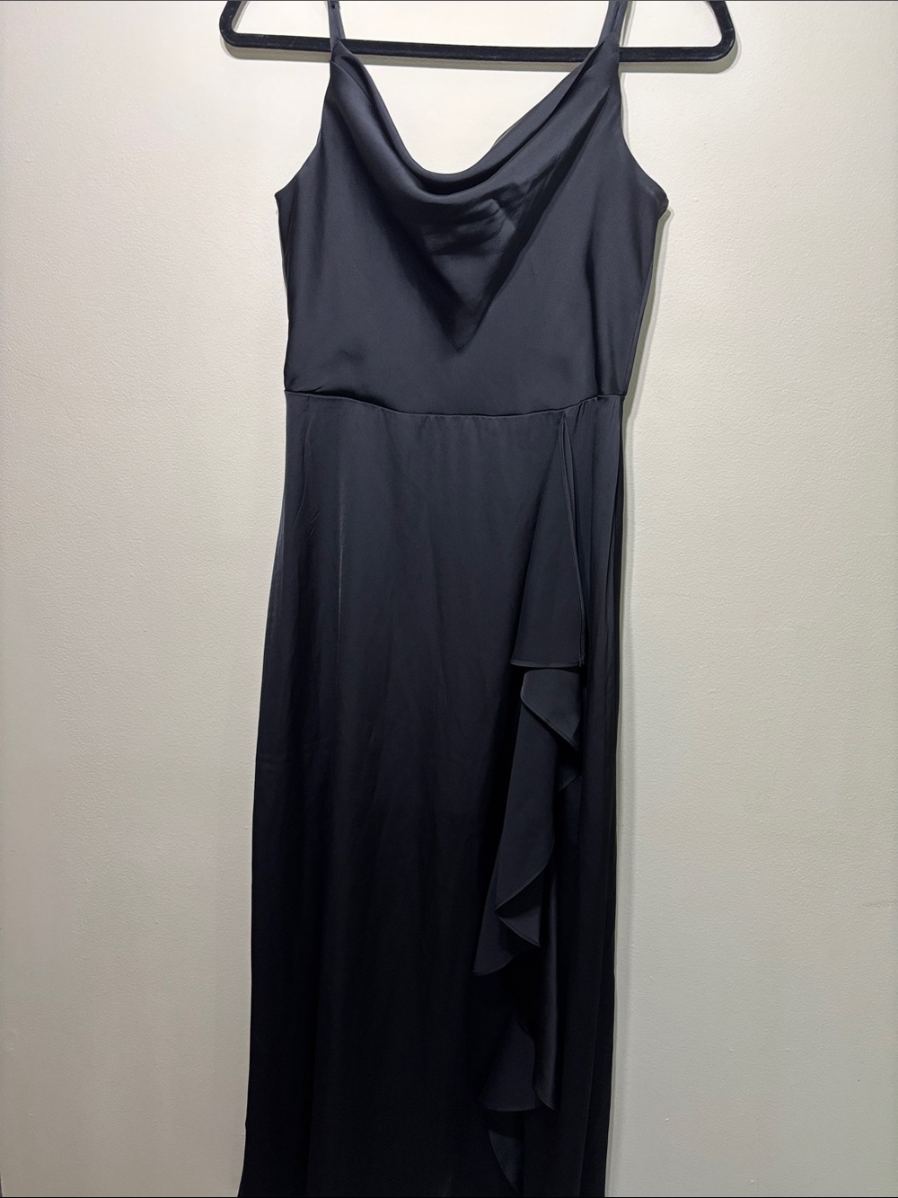 Elegant Black Spaghetti-Strap Cowl Neck Dress